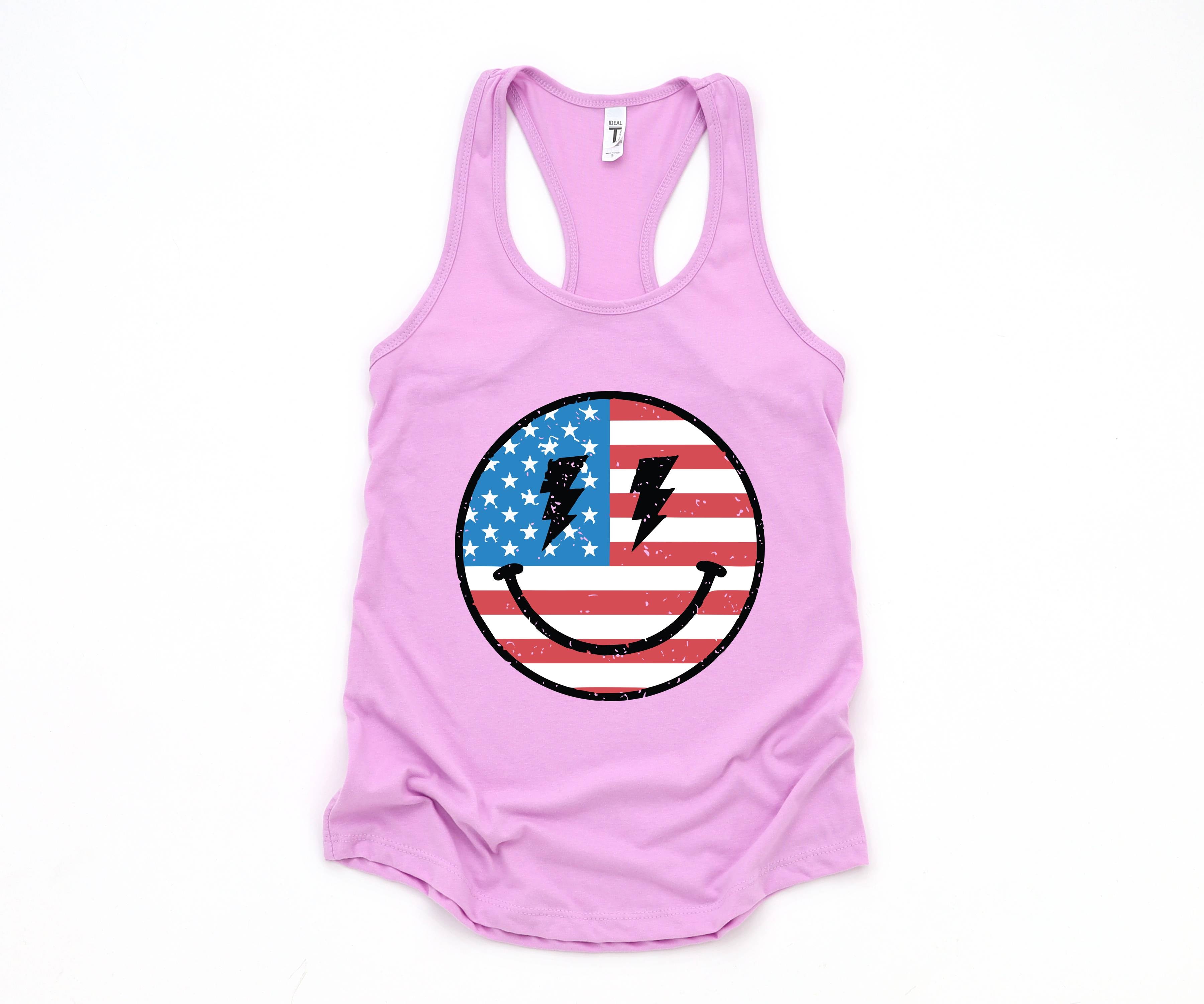 USA Smiley Face Tank Top, Usa Shirt, July 4th Tank, Women's 4th Of July Tank Top, Patriotic Tank Top, America Gifts