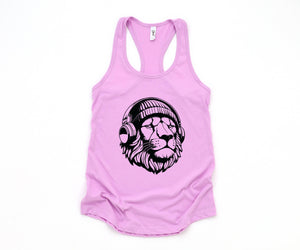 Lion Tank Top, Music Tank Top, Animals Lover Tank Top, Cute Animal Tank Top, Cat Lover Tank Top, Big Cat Tank Top, Music Cat Tank Top