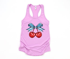 4th of July Coquette Cherry Tank, Cherry Bow Top, 4th Of July Shirt, Cherry Coquette Tee, American Flag Bow Tee, Cherry Lover Gift