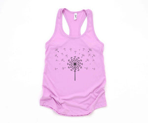 37500-Dandelion Tank Top, Flower Tank Top, Floral Tank Top, Summer Tank Top, Nature Tank Top, Yoga Dandelion Tank Top, Scattered Dandelion Top