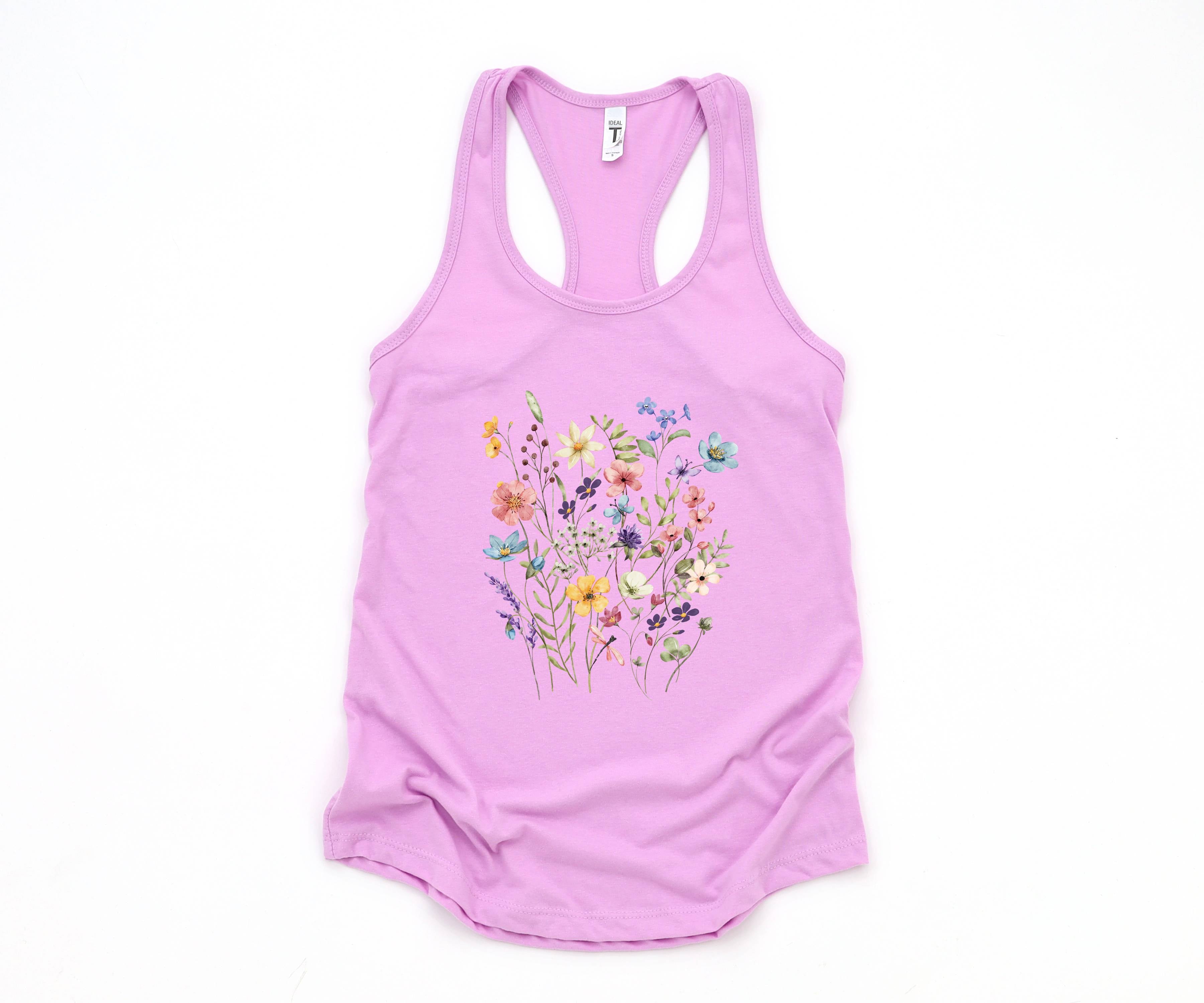 Vintage Flowers Tank Top, Boho Shirt, Botanical Floral Tank, Wildflowers T-Shirt, Floral Gym Tank Top