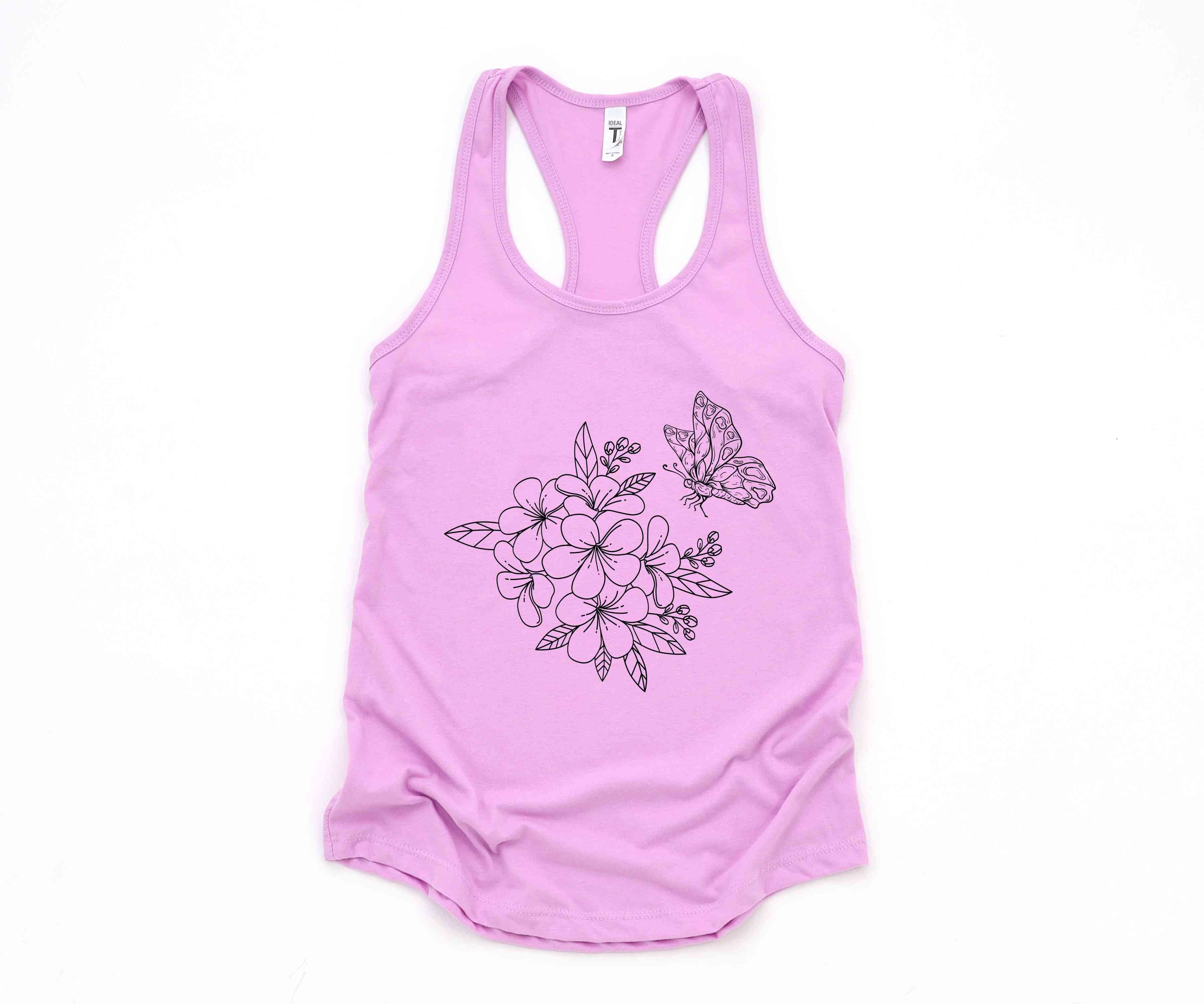 Flower And Butterfly Tank Top, Flower Tank Top, Butterfly Tank Top, Floral Tank Top, Spring Flower Tank Top, Spring Tank Top