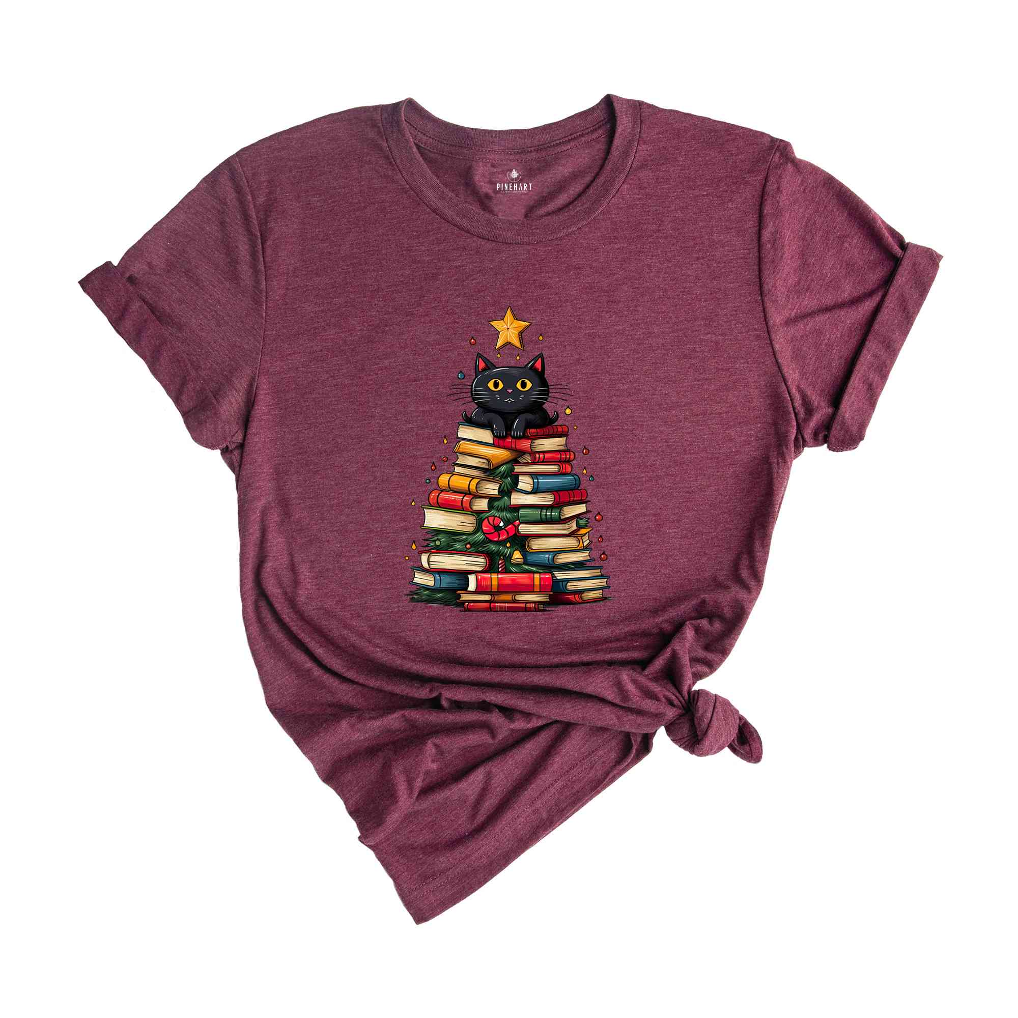 Christmas Cat Shirt, Christmas Book Tree Shirt, Cute Christmas Shirt, Xmas Gift, Christmas Tree Shirt, Christmas Party Shirt, New Year Tee,