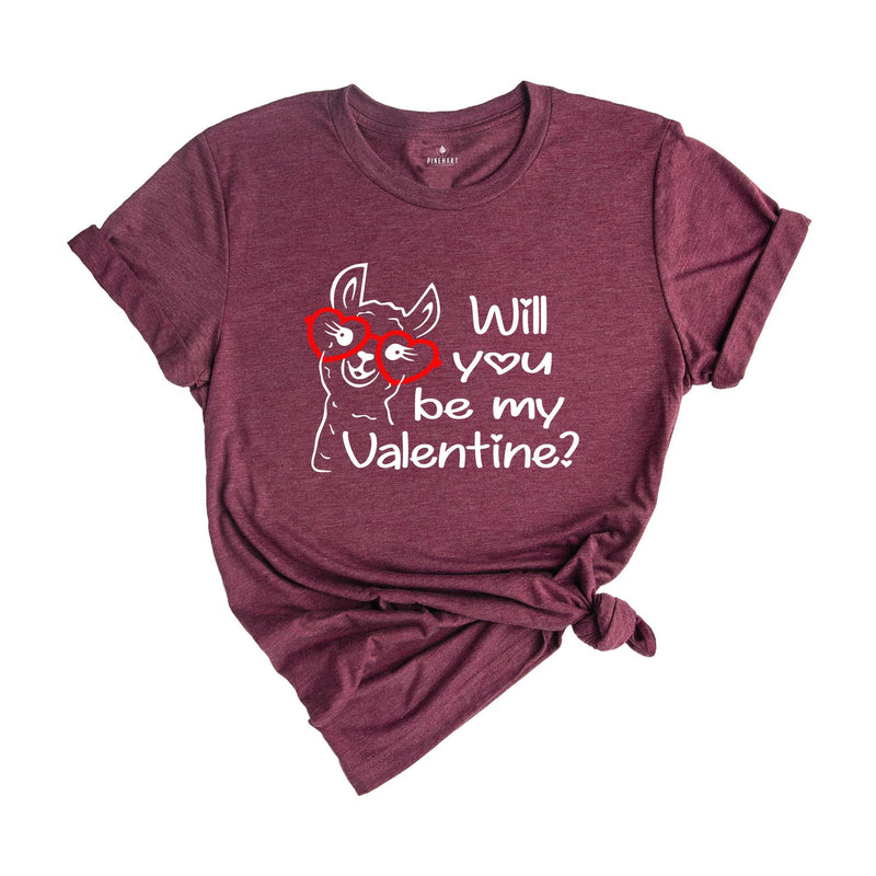 Will You Be My Valentine Llama Shirt, Funny Valentines Day Gift, Cute Llama Valentines Tee, Happy Valentines Day Shirt