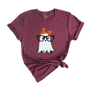 Funny Cute Ghost with Glasses Halloween T-Shirt, Spooky Ghost Tee, Funny Halloween Shirt, Cute Halloween Party Shirt