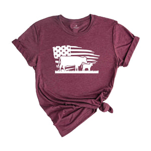 USA Cow Farm Shirt, Farm Cow T-Shirt, Farmer Cow Tee, Farm Animal Shirt, Farmer American Flag Shirt, Farmer Gift