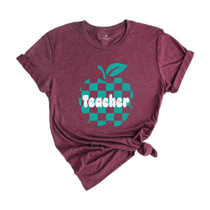 Checkered Teacher apple shirt, Teacher Appreciation Gift, Retro Teacher Shirt, Back to School tee, Trendy Teacher Tee