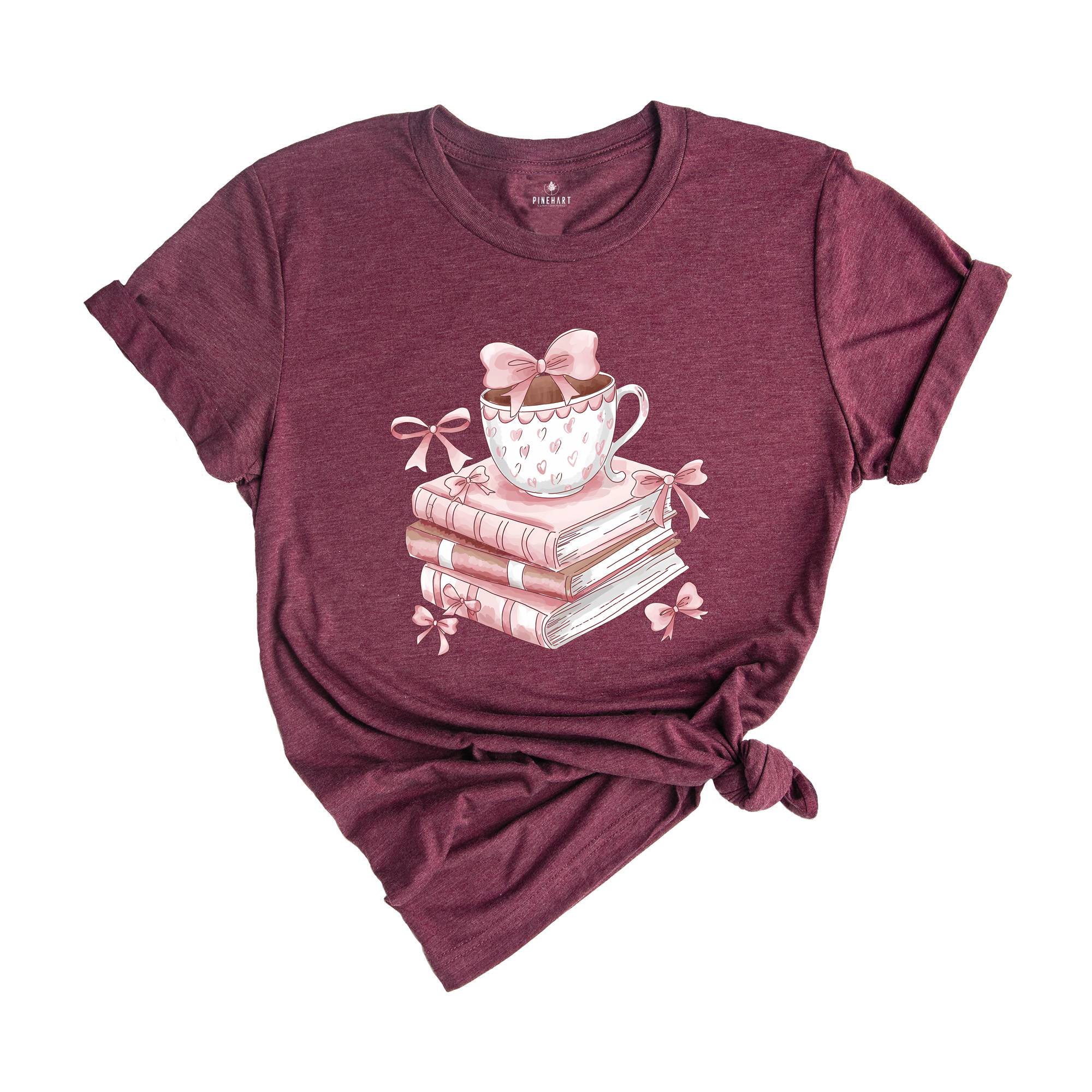 Book Lover Valentine Shirt, Gift for Book Lovers, Coquette Valentine Bookish Tee, Bookworm Coffee Reading T-Shirt, Gift for Librarian