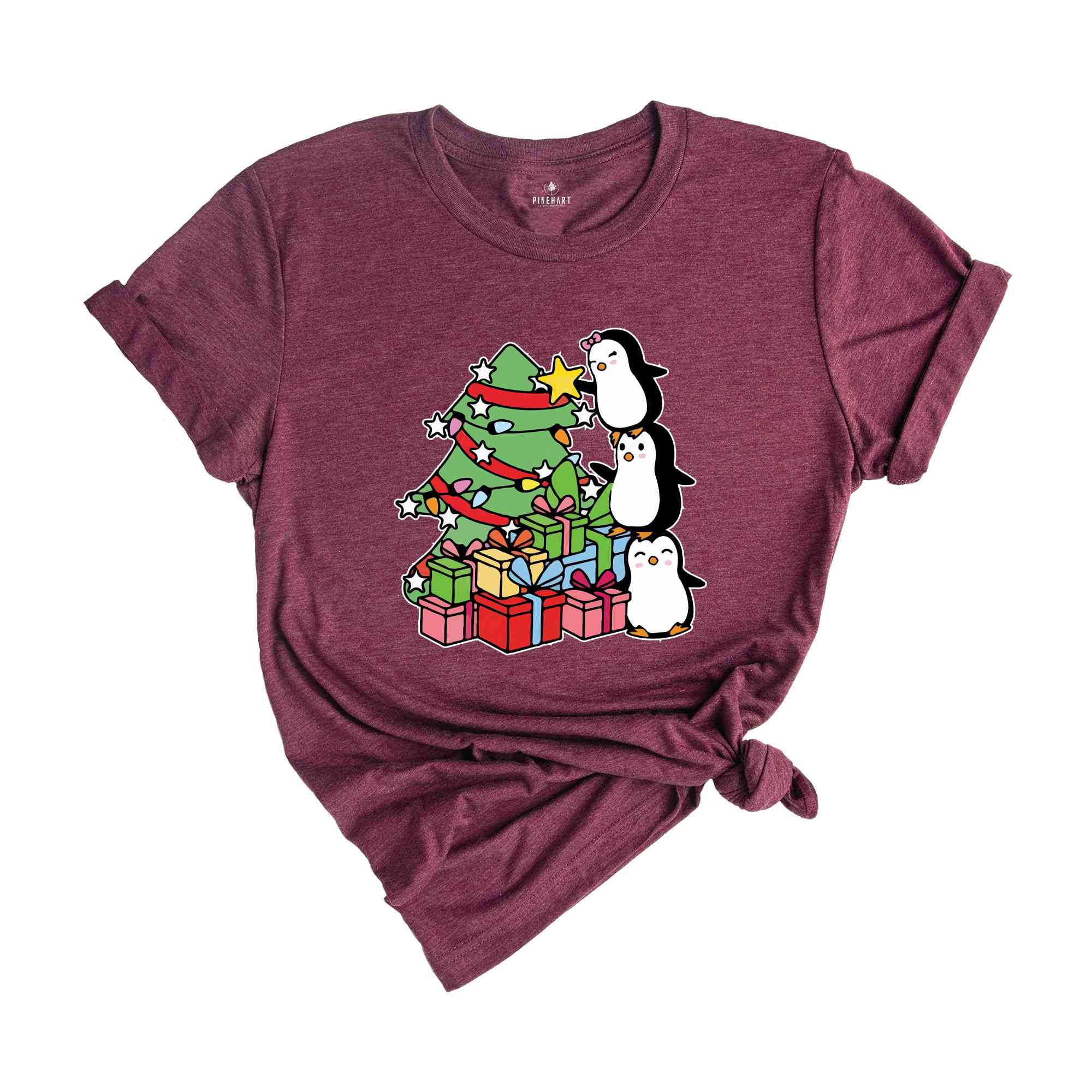 Christmas Tree Penguin Shirt, Cute Christmas Tee, Christmas Gift, Penguin In Santa Hat, Cute Penguin T-Shirt, Christmas Tree Tee