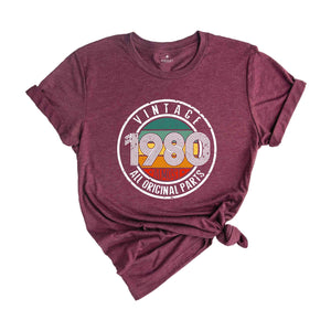 Vintage 1980 All Original Parts Shirt, 44th Birthday Shirt, 1980 Birthday Shirt, Retro 44th Birthday TShirt, 44 Years Birthday Shirt