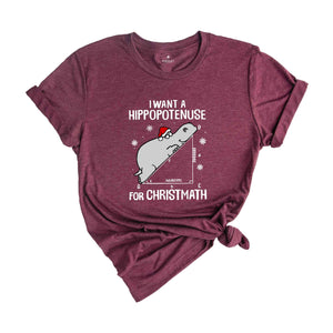 I Want A Hippopotenuse For Christmas T-Shirt, Funny Geometry Tee, Christmas Math Shirt, Christmas Math Teacher Gift