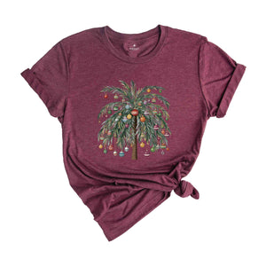 Tropical Christmas Tree Raglan, Palm Tree Holiday Tshirt, Cute Beach Christmas Raglan Shirt, Christmas Palm Tree Shirt