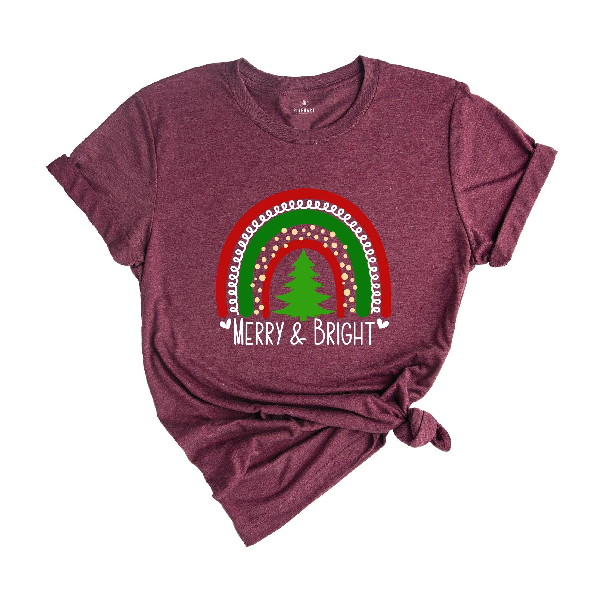 Merry Bright Rainbow Shirt, Rainbow Christmas Shirt, Holiday Xmas Shirt, Christmas Shirt For Women, Women Christmas Shirt, Merry Bright