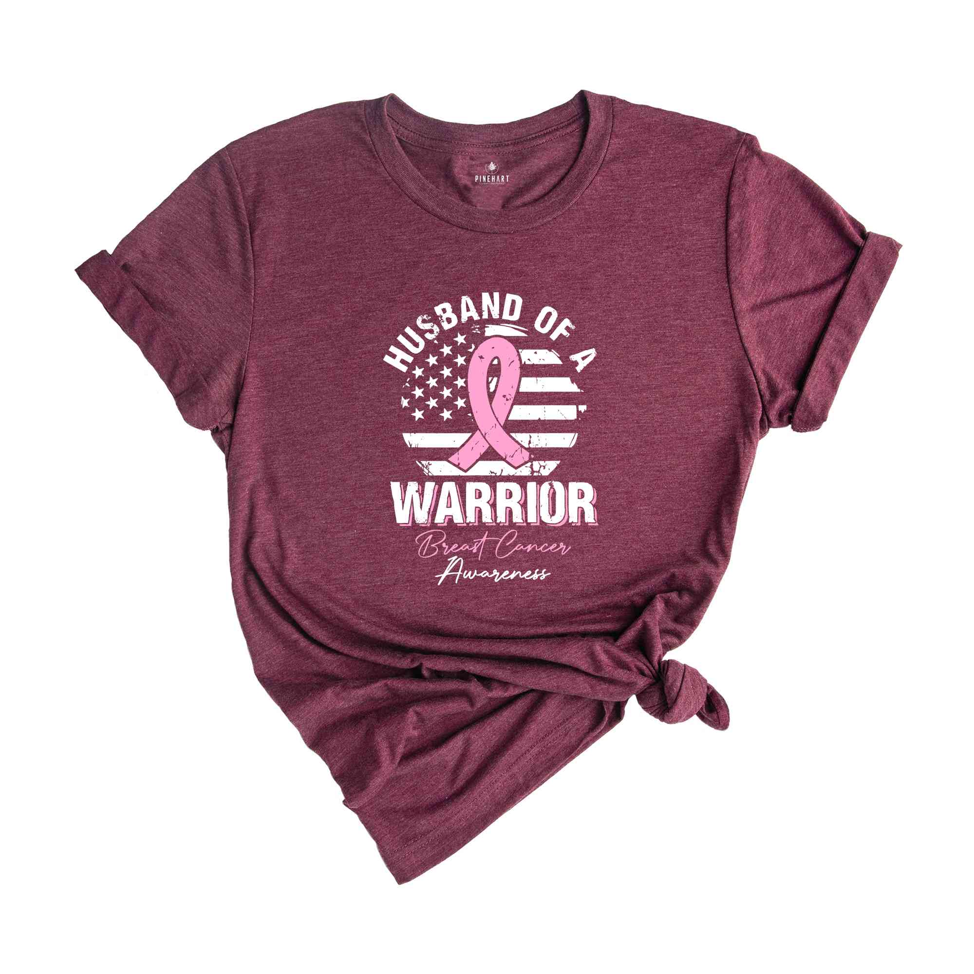 Breast Cancer Awareness Shirt, USA Flag Graphic Shirt, Cancer Support Gift, Fighter Clothing, Gift for Her, Husband Of A Warrior Shirt