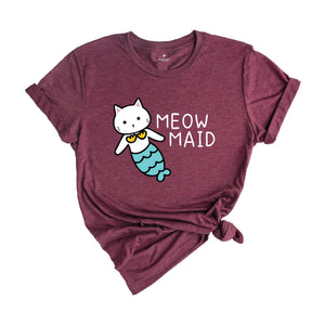 Meow Maid Cat Shirt, Cat Owner Gift, Funny Cat Shirt, Birthday Party Shirt, Lovely Cat Tee, Mermaid Theme T-shirt