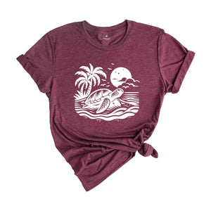 Palm Tree Beach Shirt, Retro Turtles T-Shirt, Vintage Beach Shirts for Women, Summer Vacation Shirts