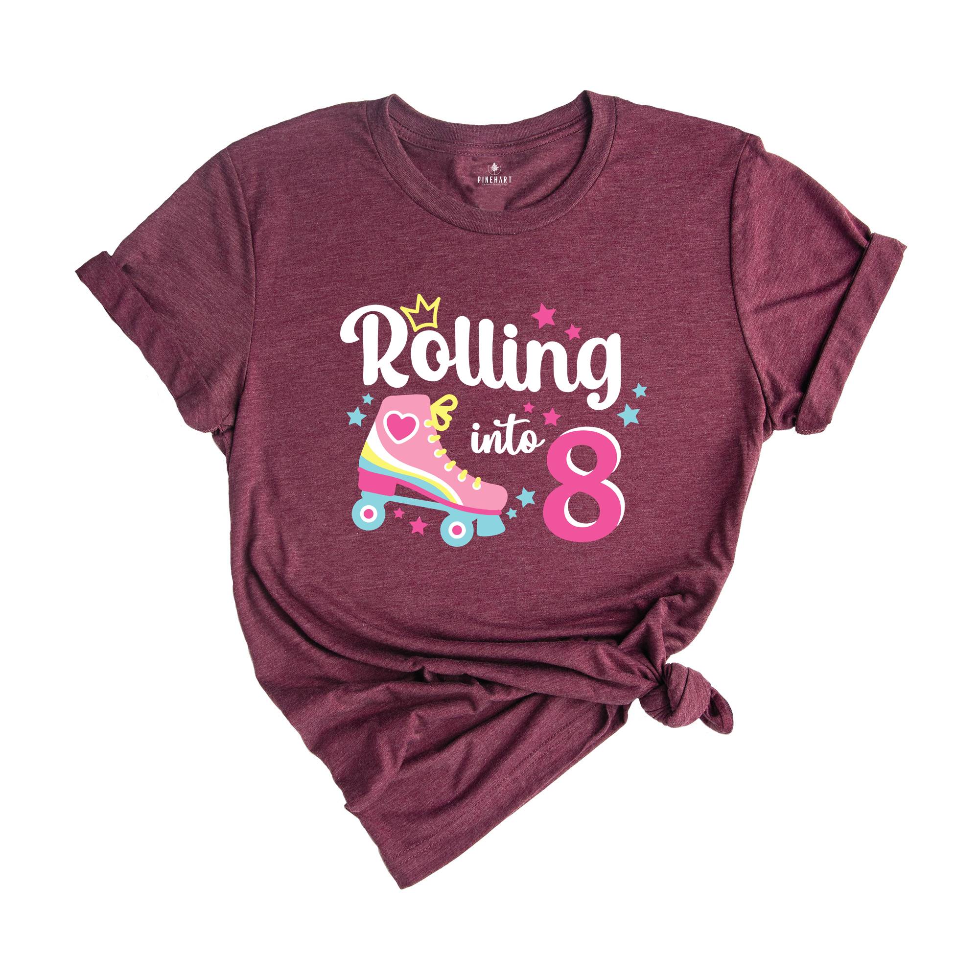 Rolling Into 8 Girl Birthday Shirt, 8th Birthday Girl Tee, Eight Birthday Gift, Girl Kids Birthday Party Tee