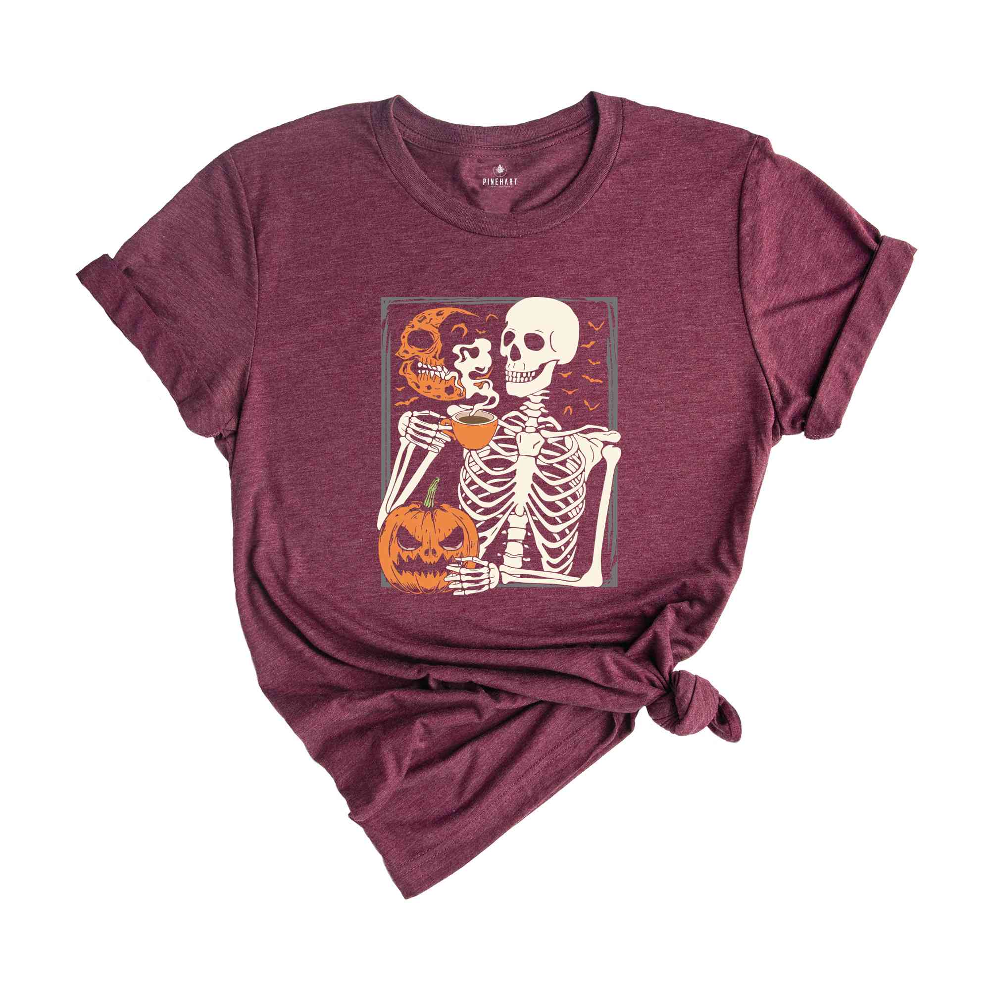 Skeleton Pumpkin T-Shirt, Coffee Lover Skeleton Shirt, Fall Coffee Shirt, Retro Halloween Shirt, Halloween Gifts For Coffee Lovers