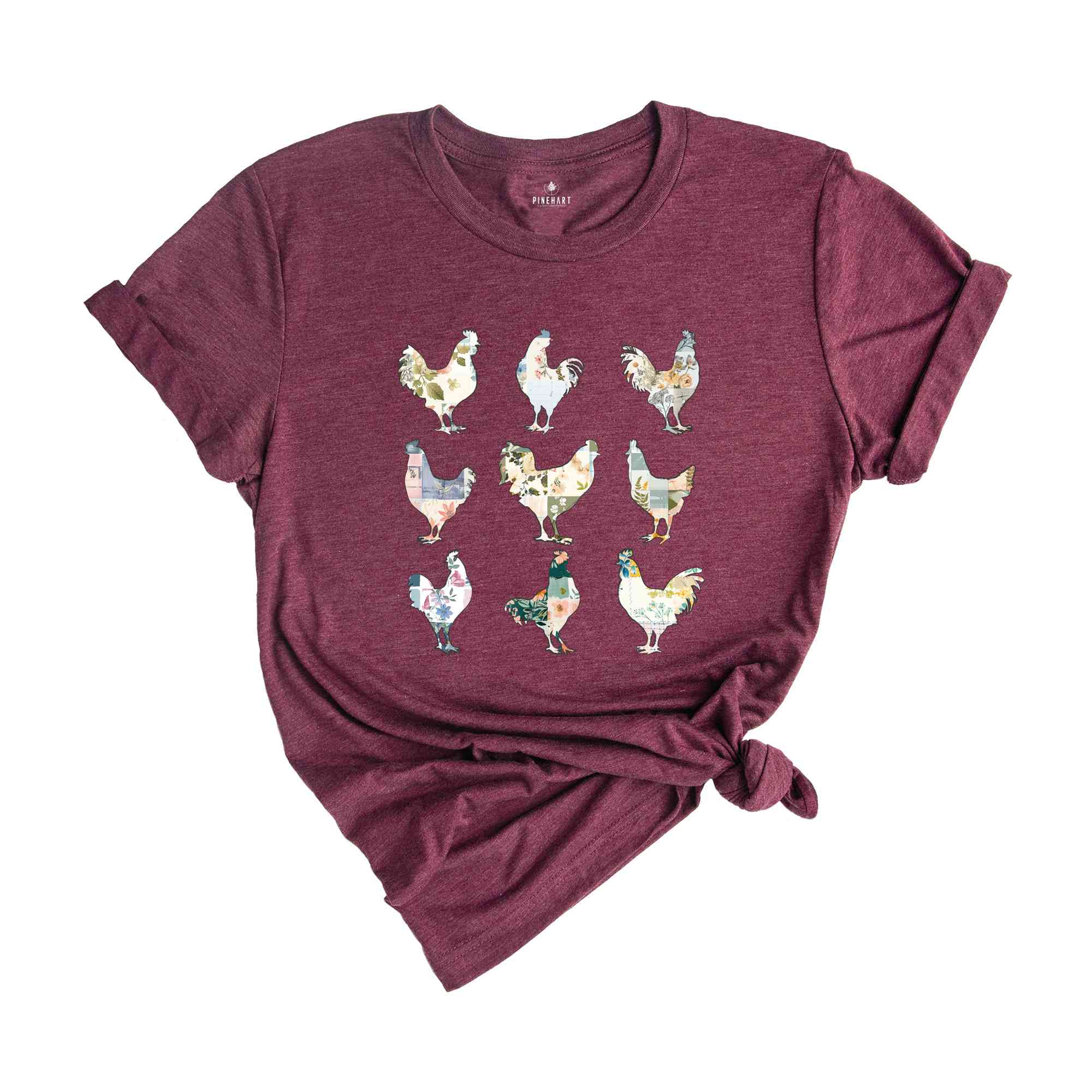 Boho Chickens T-Shirt, Retro Floral Chicken Shirt, Cottagecore Aesthetic T-Shirt, Chicken Shirt For Farmer, Vintage Boho Shirt