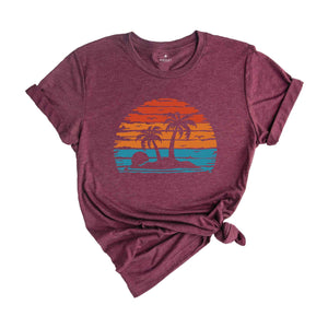 Retro Sunset Summer T-Shirt, Vintage Palm Tree Shirt, Vibrant Summer Shirt, Nature Shirt, Palm Beach Shirt