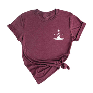 Lighthouse Pocket Shirt, Lighthouse and Seagulls T-Shirt, Cool Lighthouse T-Shirt, Girls Travel Shirts, Lighthouse Tee