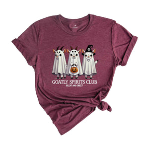 Goatly Spirits Club Bleat And Greet Shirt, Halloween Ghost T-Shirt, Goats Shirt, Ghost Goats Tee, Goat Lover Shirt, Happy Halloween Tee