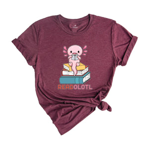 Readolotl Cute Shirt, Library T-Shirt, Bookworm Gift Tee, Axolotl Book Lover Tee, Librarian Gift, Book Lover Gift