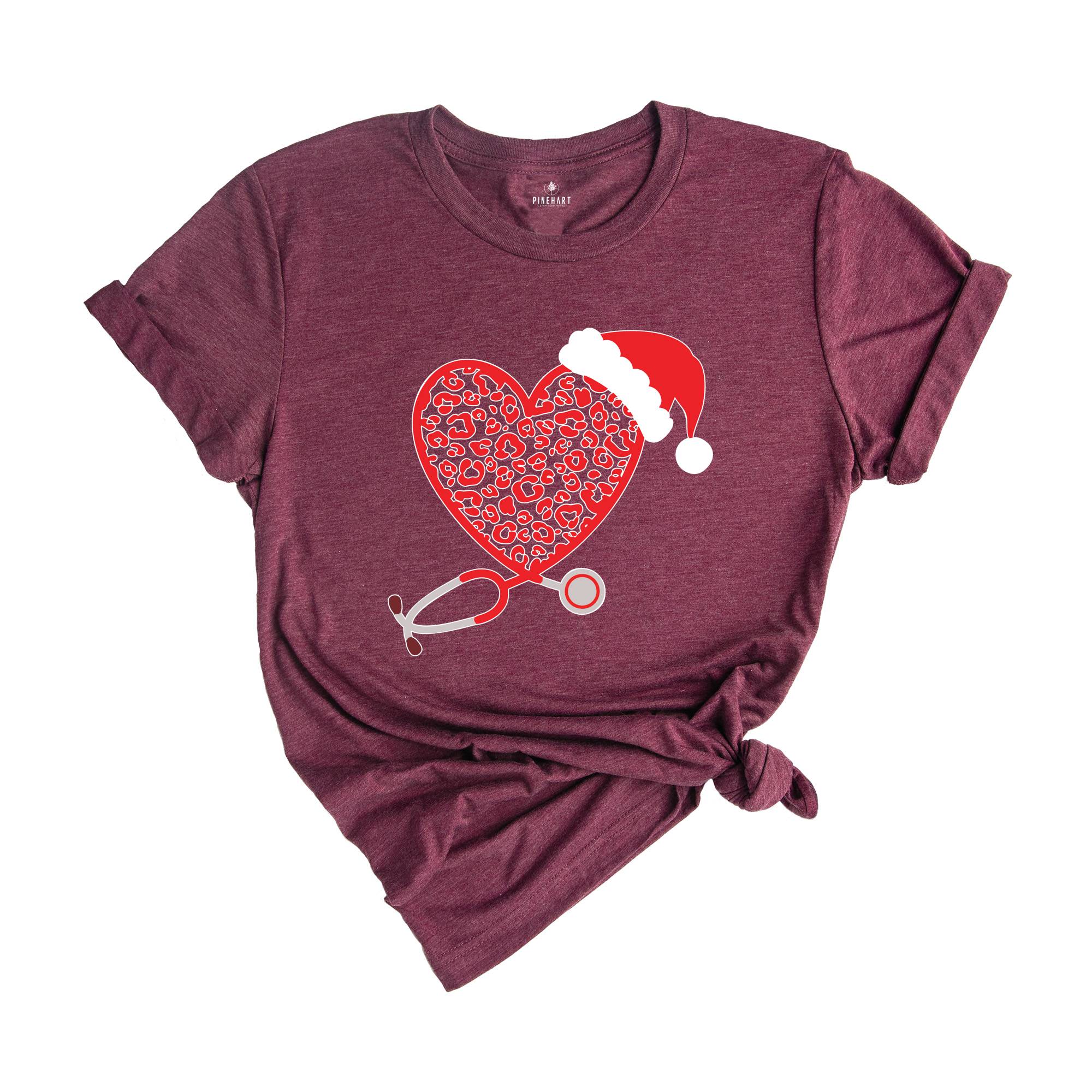 Heart Stethoscope Shirt, Christmas T-Shirt, Nurse Christmas Shirt, Christmas Gift for Nurse, Stethoscope Christmas Tee, Nurse Life Shirt