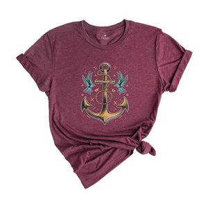 Anchor Birds Shirt, Gift for Sailor, Nautical Shirt, Captain Shirt, Summer T-Shirt, Sailor Shirt, Beach Shirt, Marina Shirt