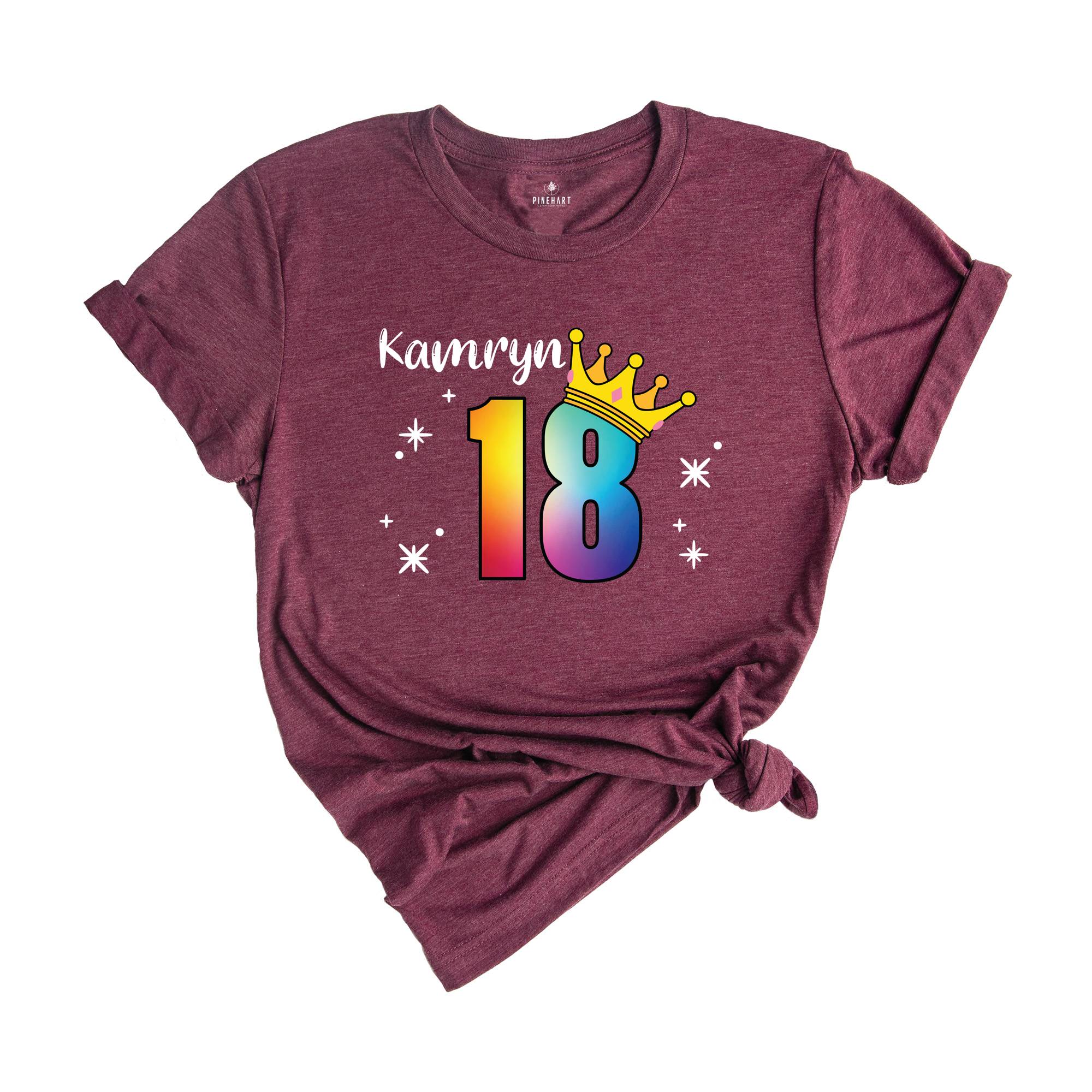 Personalized Names 18 Birthday Shirt, Crown 18th Birthday Shirt, Rainbow Birthday Shirt, Birthday Party Shirt, Toddler Birthday Shirt