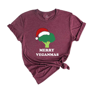 Merry Veganmas T-Shirt, Xmas Vegan Costume, Christmas Party Tee, Broccoli With Christmas Lights and Santa Hat Shirt, Christmas Gift