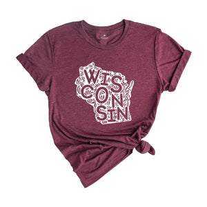 Wisconsin State Shirt, Wisconsin State Map Shirt, Wisconsin Travel Gifts, Wisconsin Clothing, Wisconsin Apparel