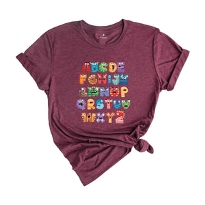 Monsters Alphabet Shirt, Colorful Alphabet Shirt, Teaching Shirt, Teacher Shirt, Field Trip Shirt, Teachers Matching Shirt, Alphabet Shirt