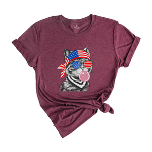 4th of July cat Shirt, Patriotic cat Shirt, Bubble Gum Cat Shirt, 4th of July Gift, Cat blowing Bubble Gum Shirt, Bubblegum Cat Tee