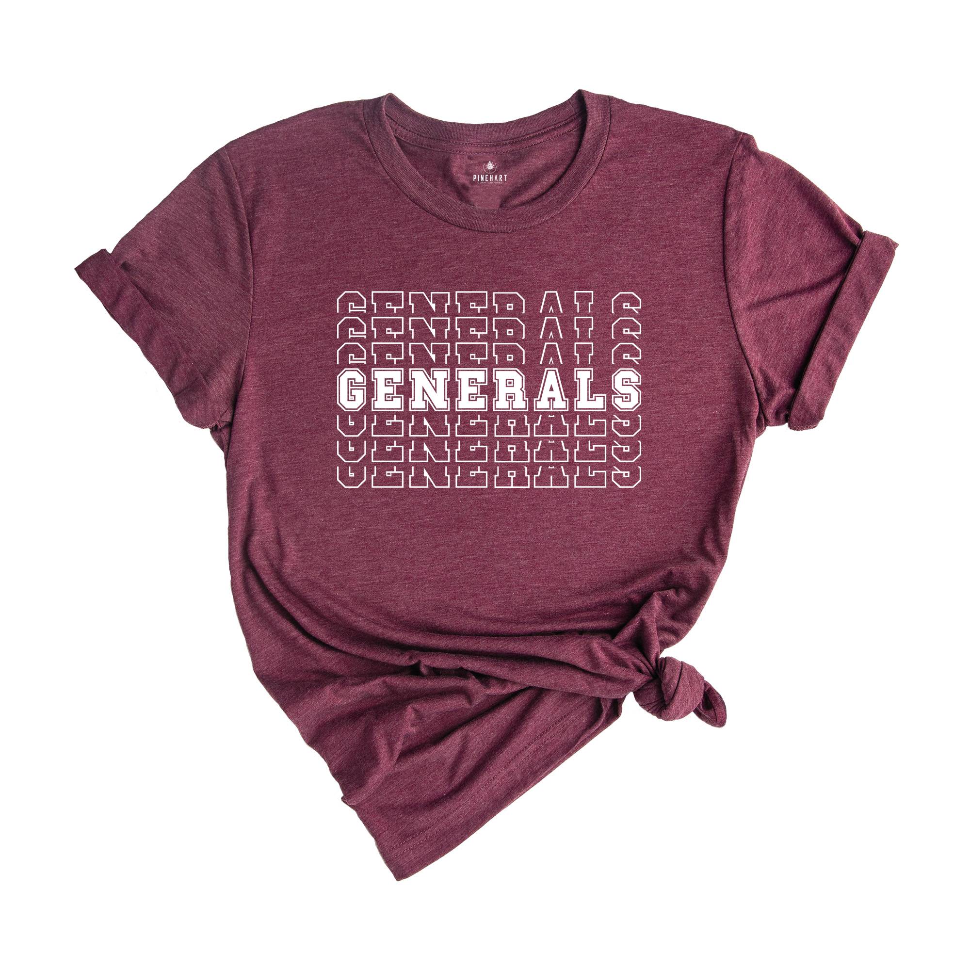 Team Mascot Shirt, Generals Team Shirt, Generals Football Shirt, Generals Fan Shirt, Generals School Shirt, Generals School Spirit