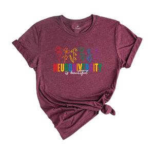 Neurodiversity Is Beautiful Shirt, Autism Awareness T-Shirt, Autism Tee, ABA Shirt, Sped Teacher Tee, Dyslexia Tee, ADHD Shirt, Rainbow Flor