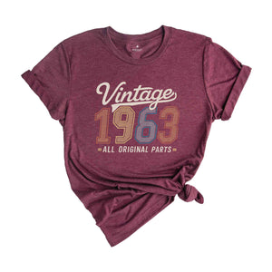 Vintage 1963 All Original Parts Shirt, 60th Birthday Shirt, Birthday Shirt, 1963 Shirt, 60th Birthday Shirt, Retro Birthday Shirt