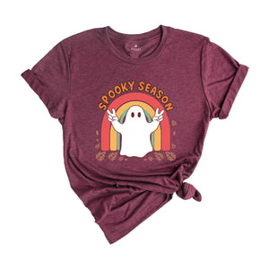 Spooky Season Shirt, Retro Halloween Shirt, Cute Ghost Shirt, Fall Rainbow Shirt, Autumn Shirt, Halloween Women's Shirt