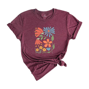 Boho Retro Flowers Tee, Boho Floral Tee, Spring Break Shirt, Summer Tee, Flowers Shirt, Gardener Gifts