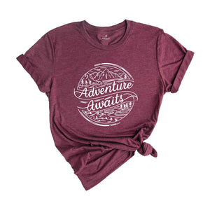 Adventure Awaits T-Shirt, Adventure Shirt, Camping Shirts, Hiker T-Shirts, Nature Lover Shirt, Camping Gift, Vacation Shirt