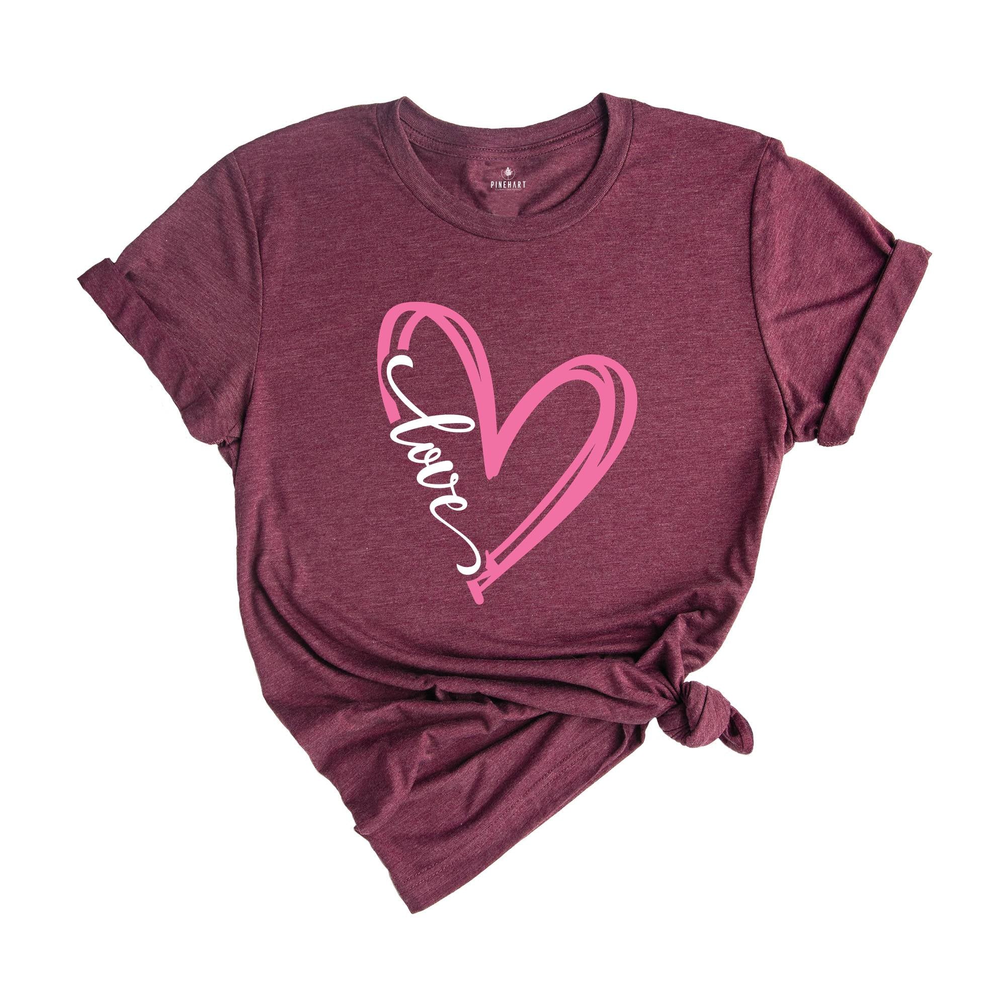 Love Shirt, Heart Shirt, Valentine's Day Shirt, Pink Heart Shirt, Valentine's Day Gift, Couple Shirt, Couple Love Shirt, Valentines Shirt