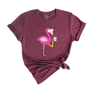 Flamingo With Drink Shirt, Summertime Shirt, Flamingo Lover, Vacation Shirt, Flamingo Shirt, Women's Shirt, Beach Shirt, Girls Trip Shirt