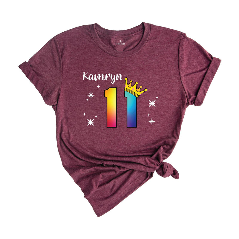 Personalized Names 11 Birthday Shirt, Crown 11th Birthday Shirt, Rainbow Birthday Shirt, Birthday Party Shirt, Toddler Birthday Shirt