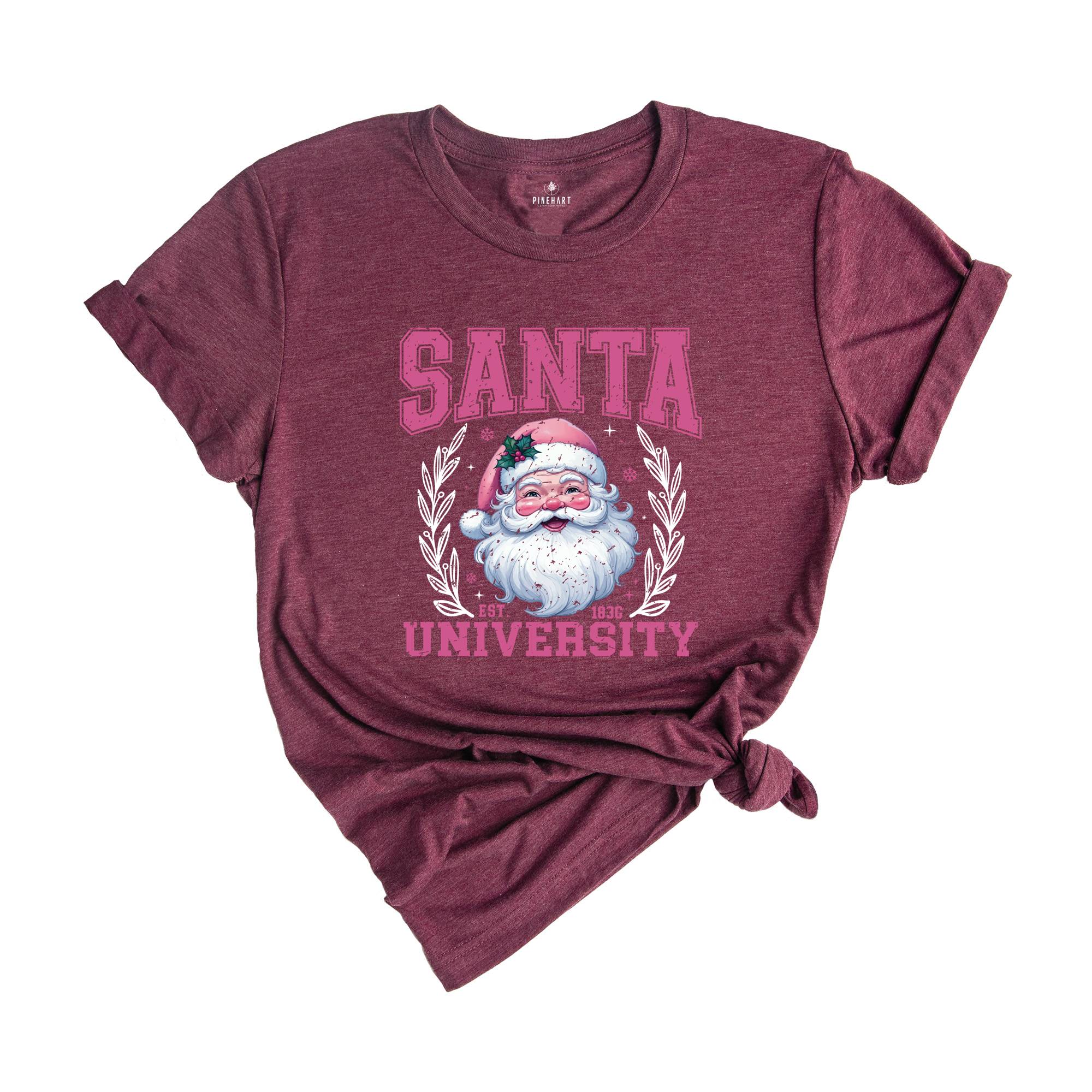 Santa University Shirt, Pink Christmas Shirt, Santa Face Shirt, Cute Christmas Shirt, Women's Christmas Shirt, Christmas Gift, Xmas Tee