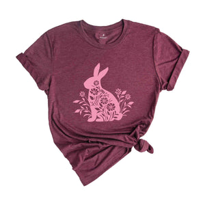 Easter Shirt, Pink Floral Bunny T-Shirt, Floral Bunny Shirt, Happy Easter T-Shirt, Easter Day T-Shirt, Easter Gifts