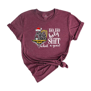 Ho Ho Holy Shit What a Year Shirt, Christmas Skeleton Shirt, Christmas Gift, Hot Coffee Skeleton, Coffee Shirt, Skeleton Tee, Christmas Tee