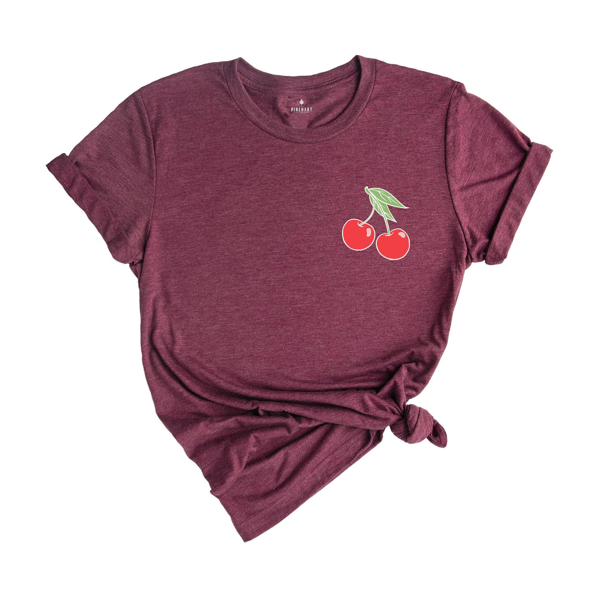 Pocketsize Cute Cherry Drawing Shirt, Cherries on the Pocket T-Shirt, Cute Cherry Drawing Tee, Cherry Shirt, Ripe Cherry Tee, Fruit Shirt