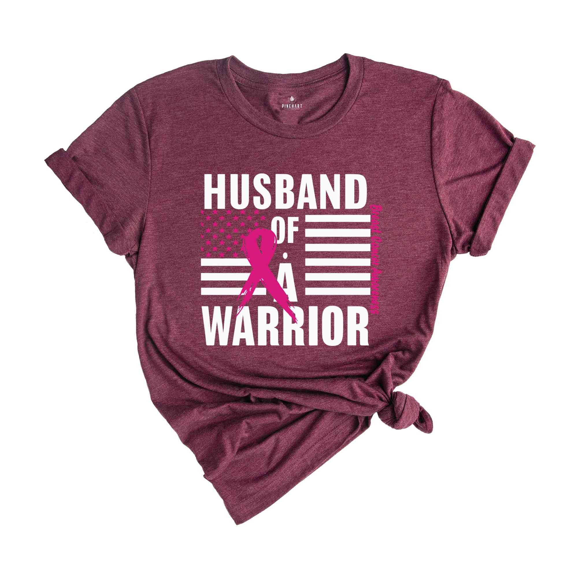 Breast Cancer Awareness Vneck TShirt, USA Flag Graphic Tees, Cancer Support Gift, Fighter Clothing, Gift for Her, Husband Of A Warrior Shirt