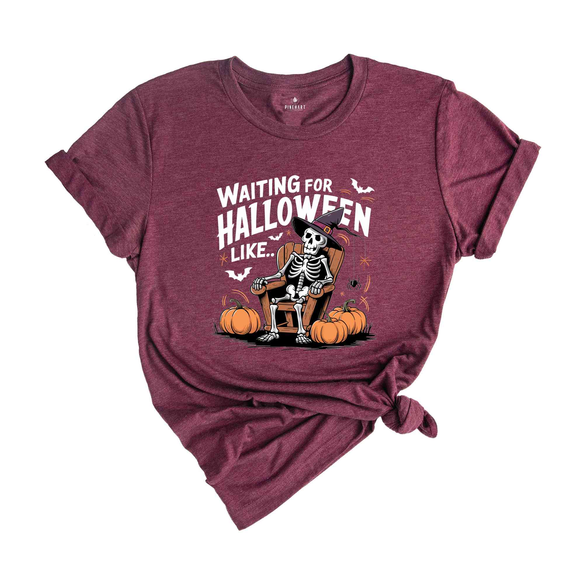 Waiting for Halloween Skeleton T-shirt, Funny Halloween Spooky Pumpkin Tee, Women Comfort Color Halloween Party Shirt, Fall Spooky season