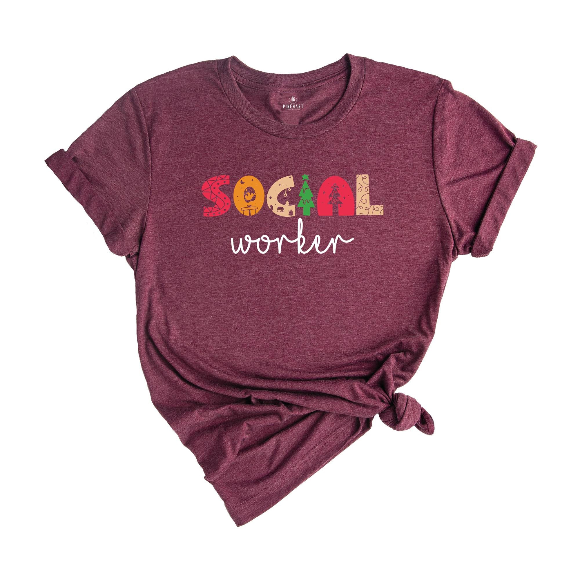 Social Worker Christmas T-Shirt, School Social Worker Gifts, Holiday Social Worker Xmas Gifts, Therapist Shirts